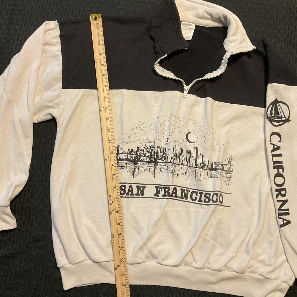 Vintage San Francisco Sweatshirt Mens Large White Black Quarter Zip Made USA 90s - Picture 7 of 10